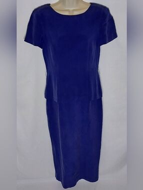 YL by Yair Navy Blue Short-Sleeve Midi Sheath Dress